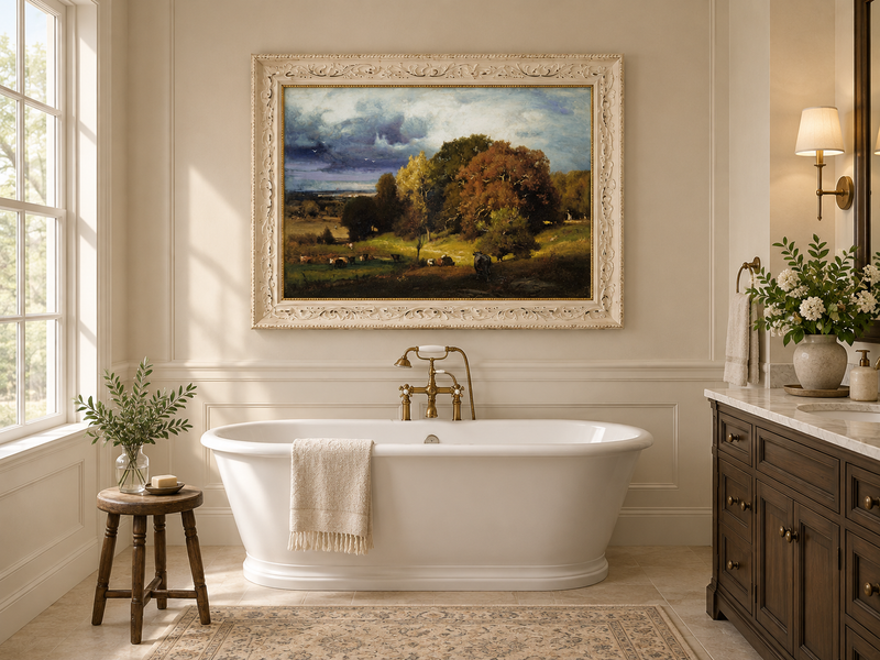 Landscape Oil Painting - Autumn Oaks & Grazing Cattle Countryside