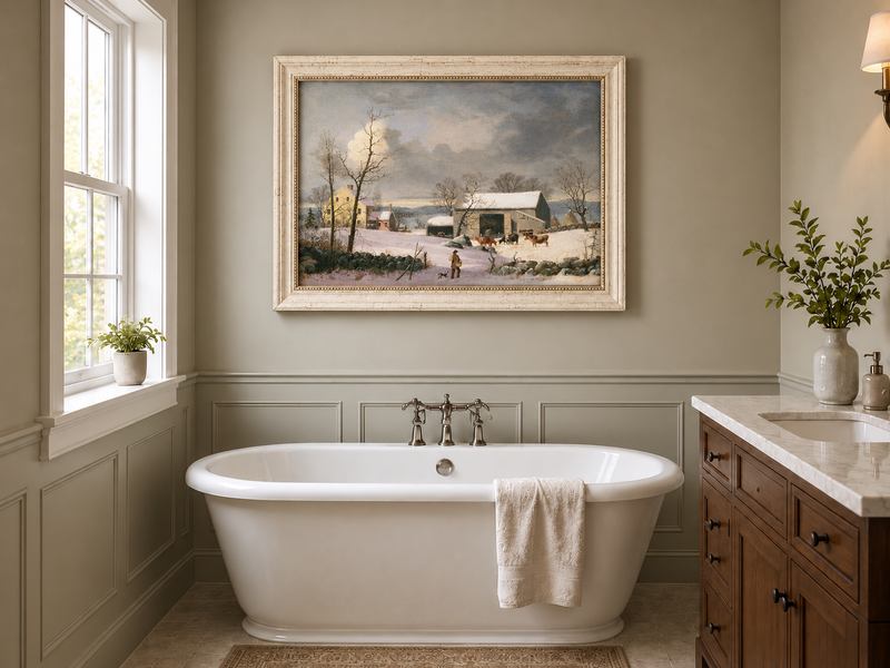 Landscape Oil Painting - Winter Farmhouse Snow Scene