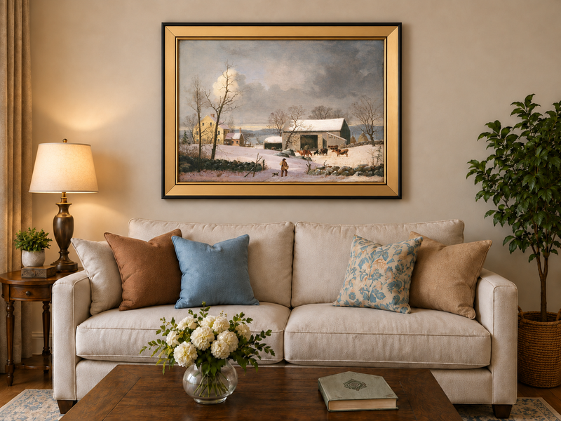 Landscape Oil Painting - Winter Farmhouse Snow Scene