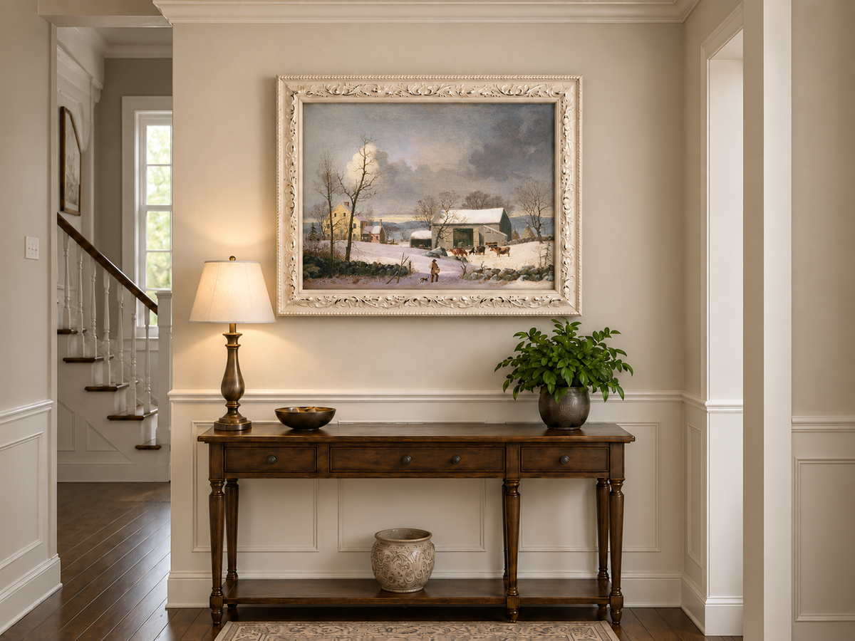 Landscape Oil Painting - Winter Farmhouse Snow Scene