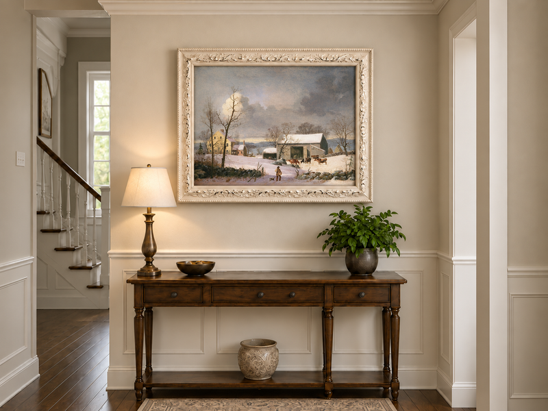 Landscape Oil Painting - Winter Farmhouse Snow Scene