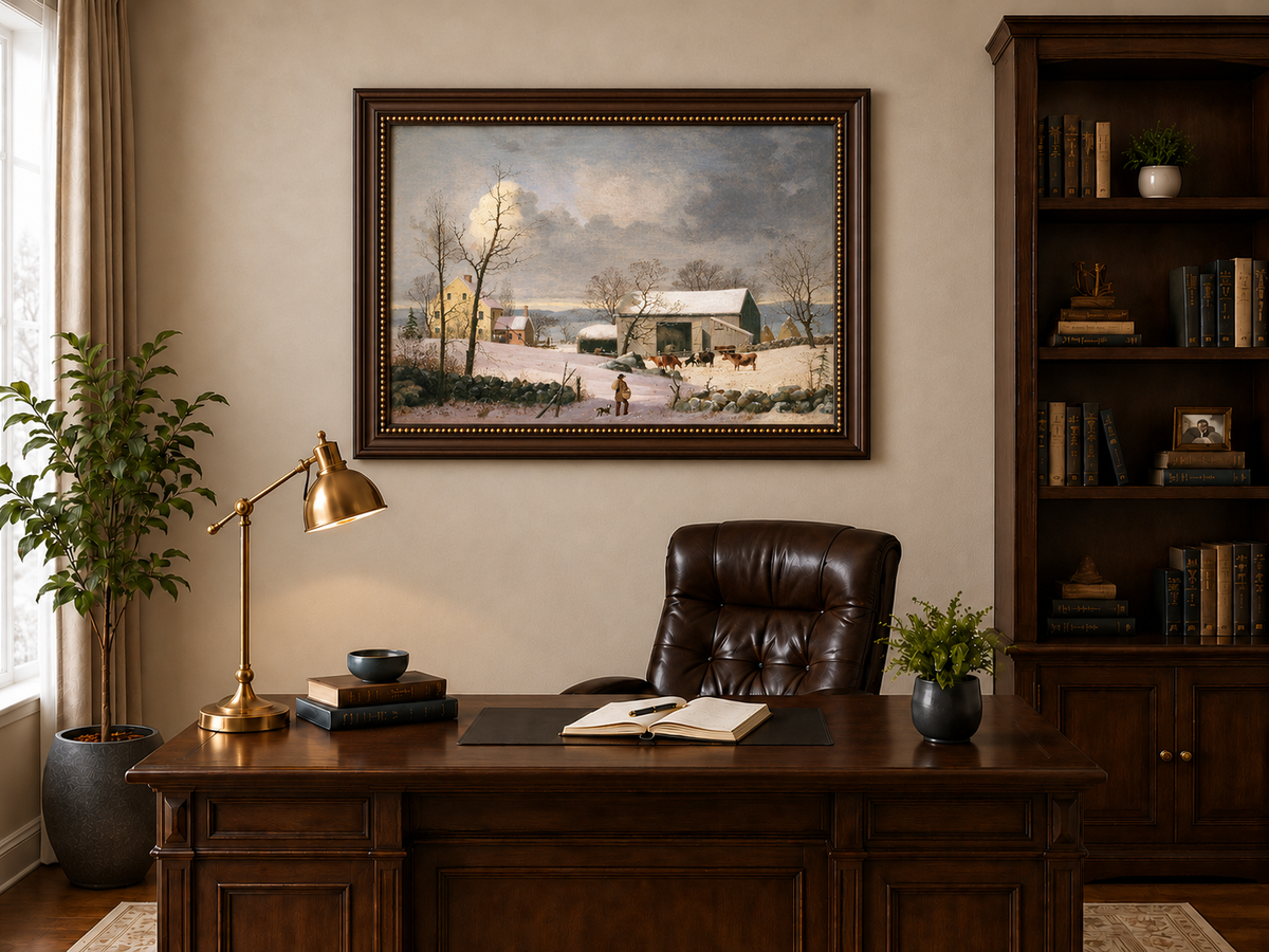 Landscape Oil Painting - Winter Farmhouse Snow Scene