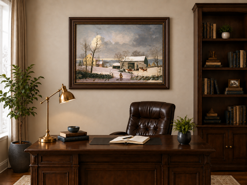 Landscape Oil Painting - Winter Farmhouse Snow Scene