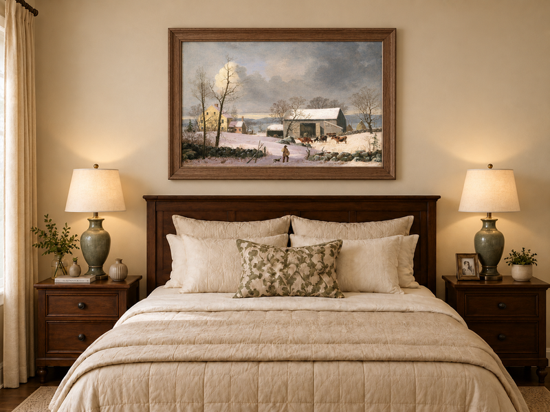 Landscape Oil Painting - Winter Farmhouse Snow Scene