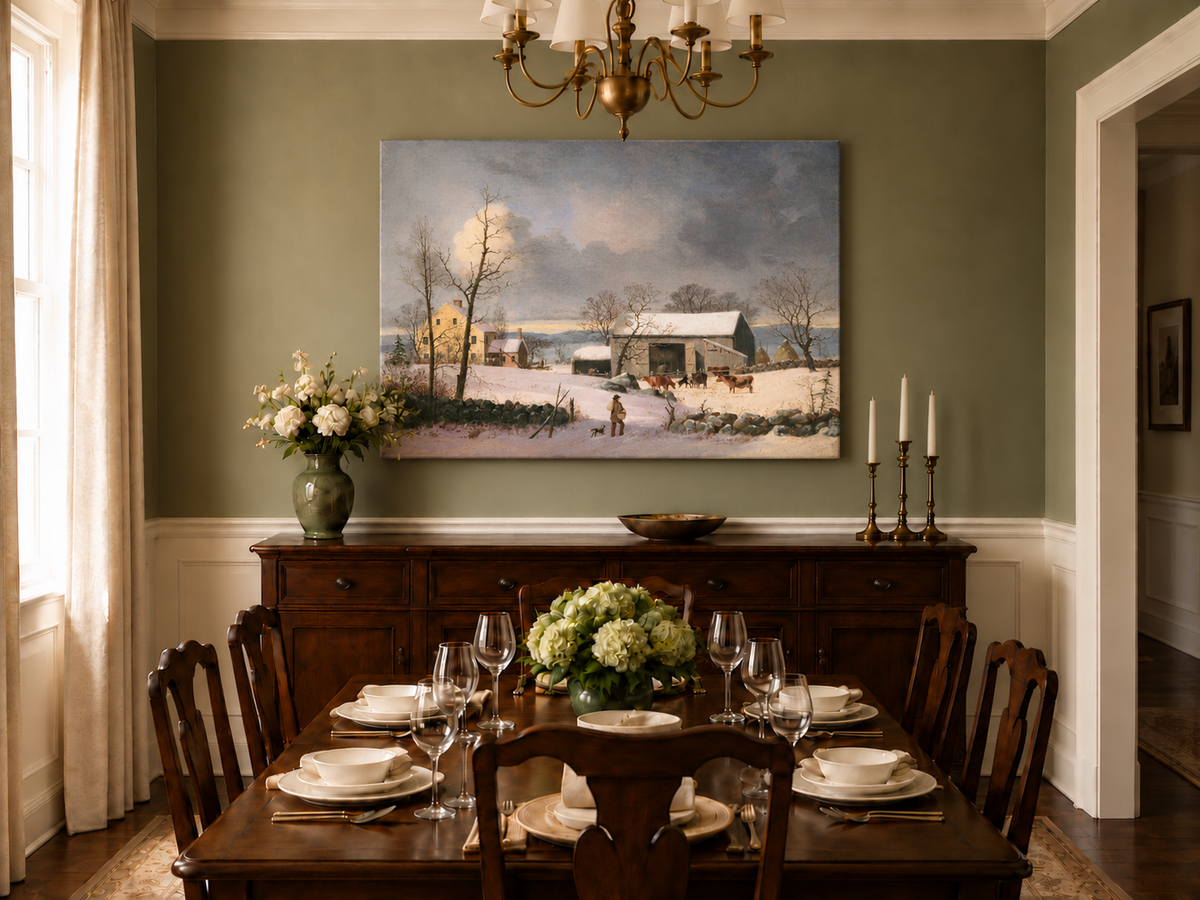 Landscape Oil Painting - Winter Farmhouse Snow Scene