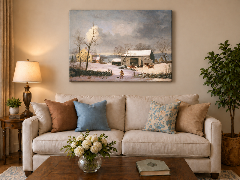 Landscape Oil Painting - Winter Farmhouse Snow Scene