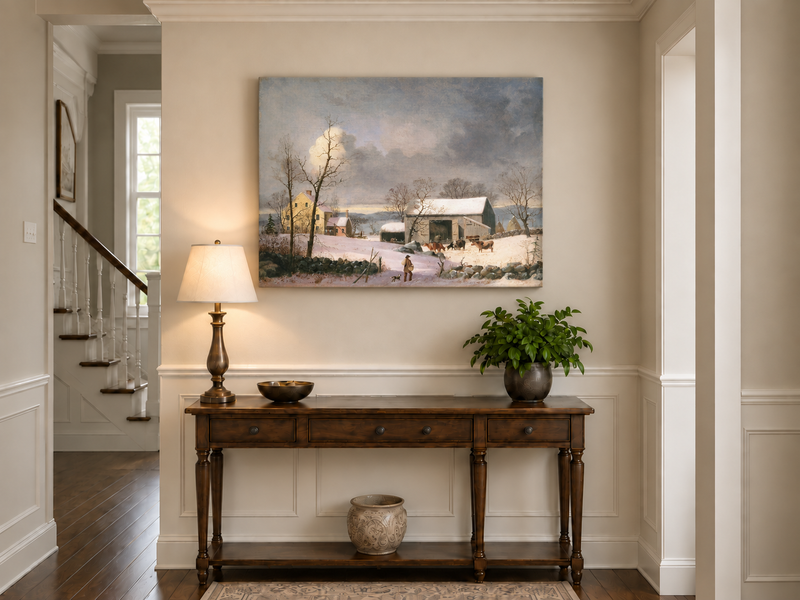 Landscape Oil Painting - Winter Farmhouse Snow Scene