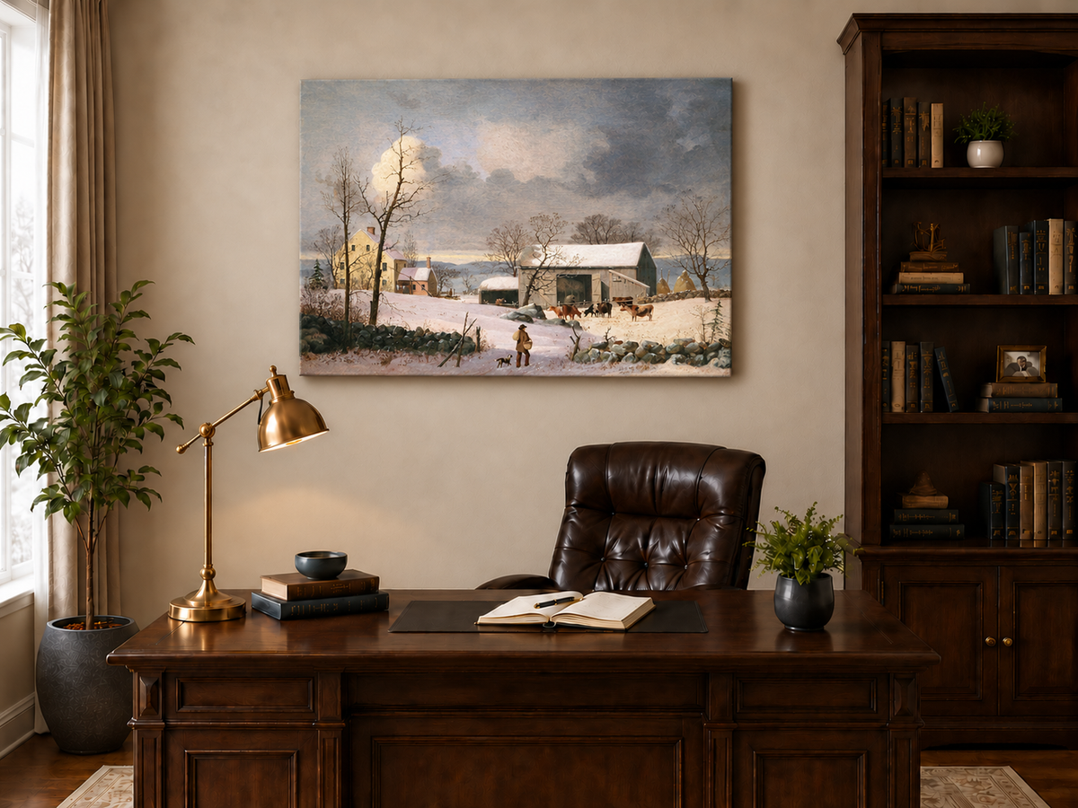 Landscape Oil Painting - Winter Farmhouse Snow Scene