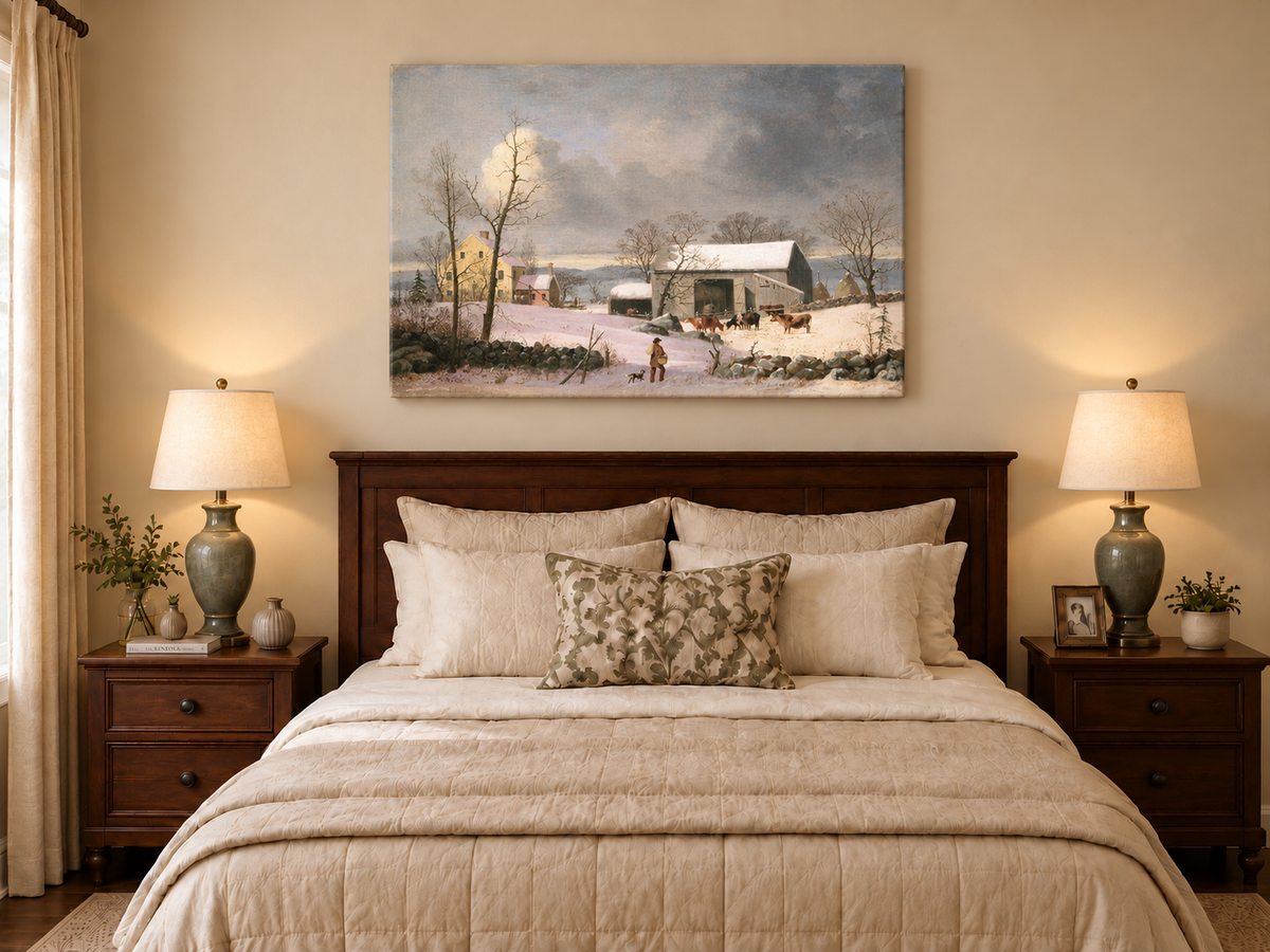 Landscape Oil Painting - Winter Farmhouse Snow Scene