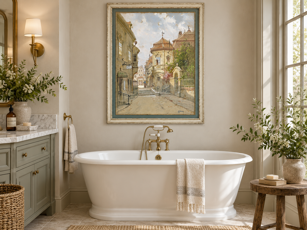 Landscape Oil Painting - Town Street | Hand-Painted European