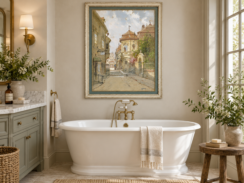 Landscape Oil Painting - Town Street | Hand-Painted European