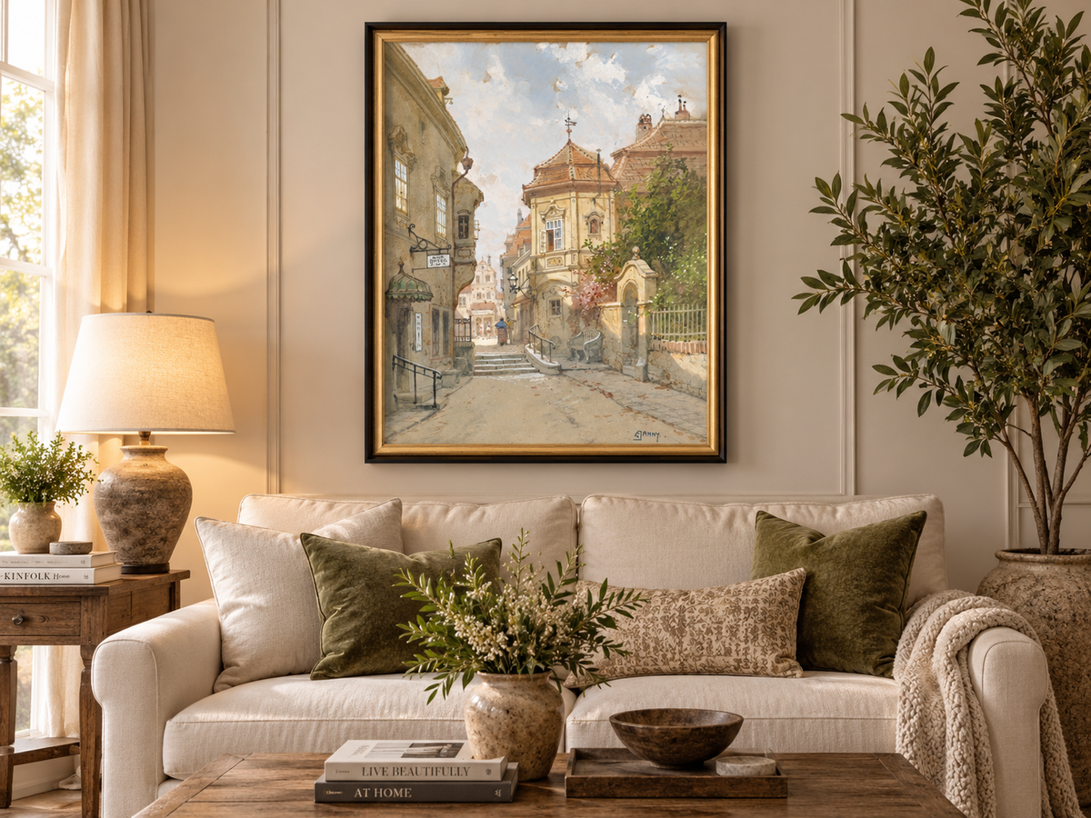 Landscape Oil Painting - Town Street | Hand-Painted European