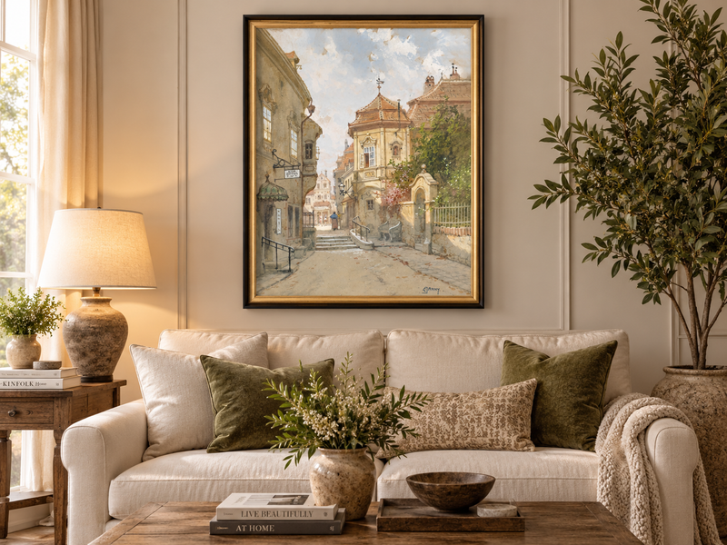 Landscape Oil Painting - Town Street | Hand-Painted European