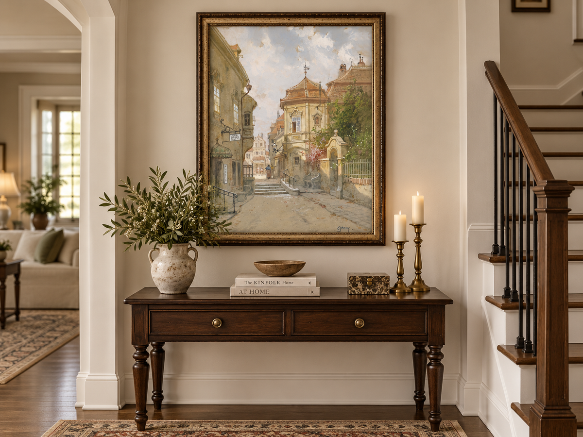 Landscape Oil Painting - Town Street | Hand-Painted European
