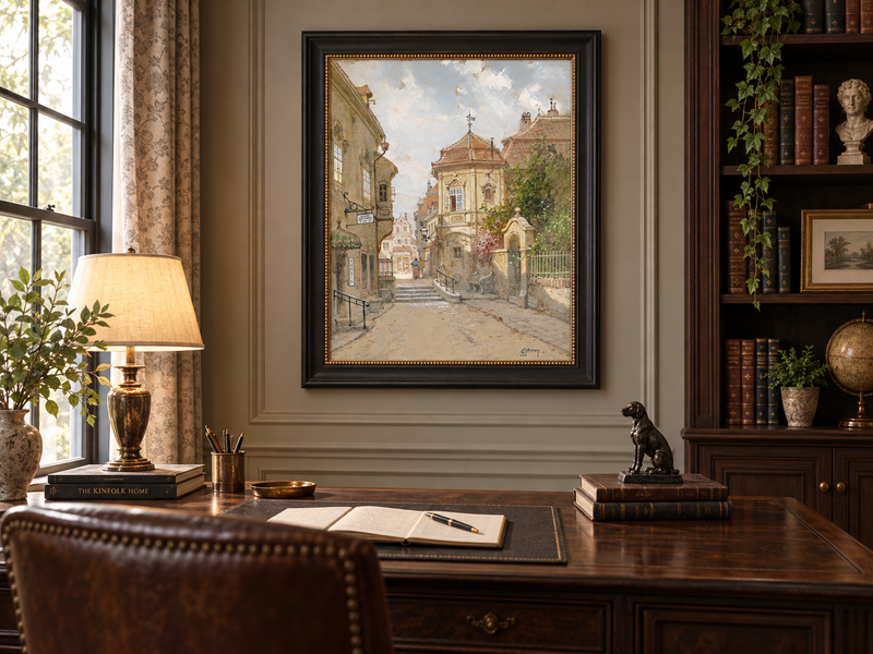 Landscape Oil Painting - Town Street | Hand-Painted European