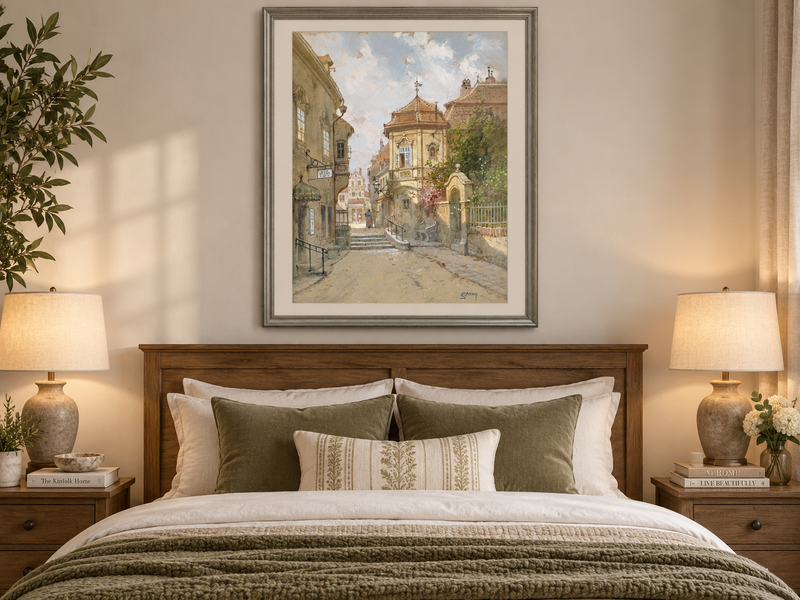 Landscape Oil Painting - Town Street | Hand-Painted European