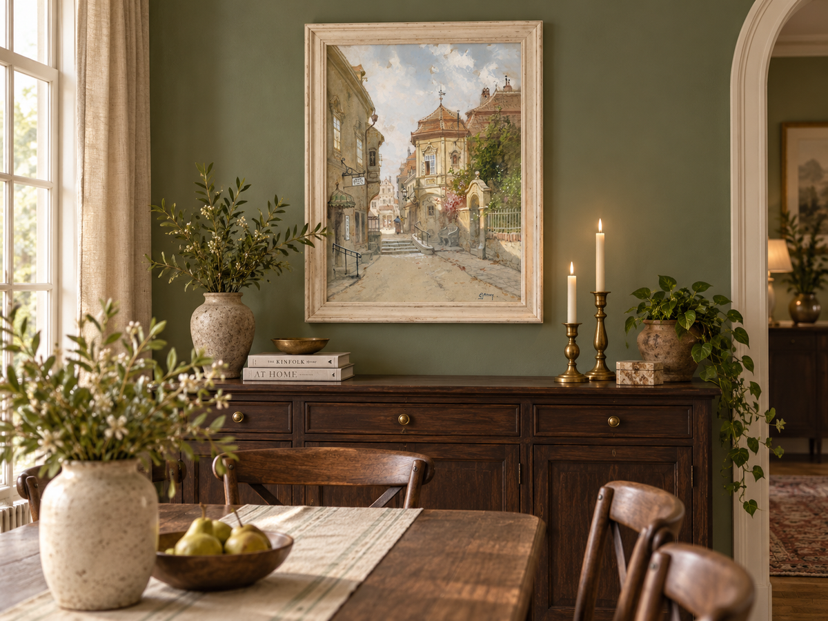Landscape Oil Painting - Town Street | Hand-Painted European