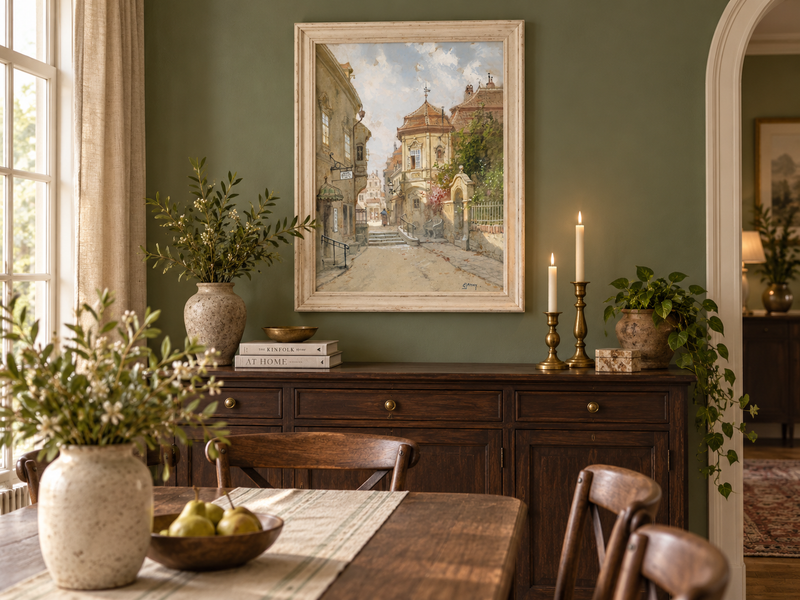 Landscape Oil Painting - Town Street | Hand-Painted European