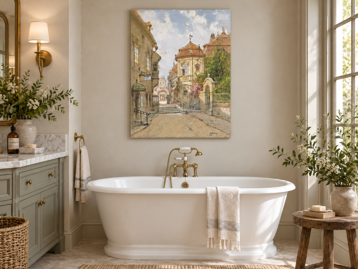 Landscape Oil Painting - Town Street | Hand-Painted European