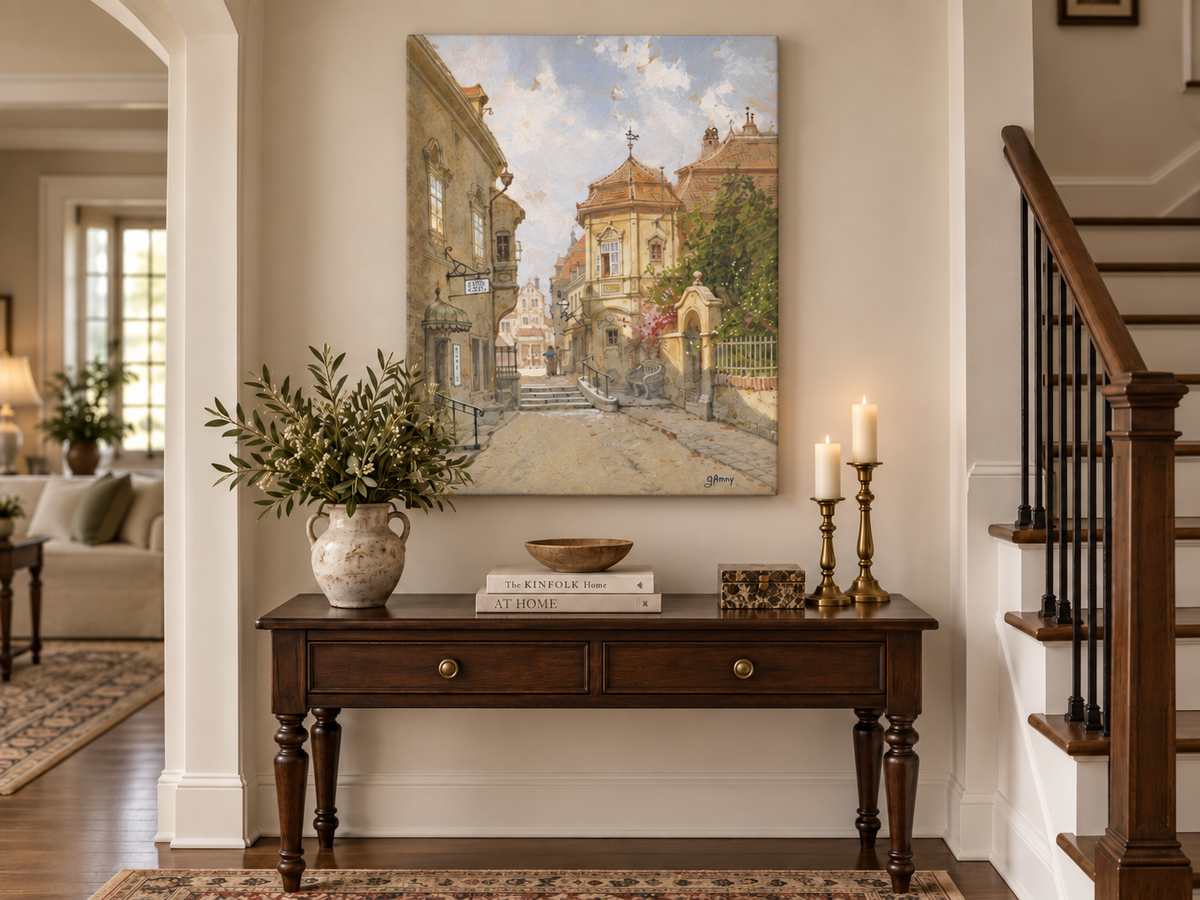 Landscape Oil Painting - Town Street | Hand-Painted European