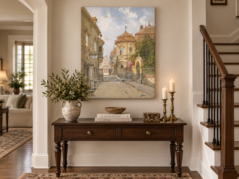 Landscape Oil Painting - Town Street | Hand-Painted European