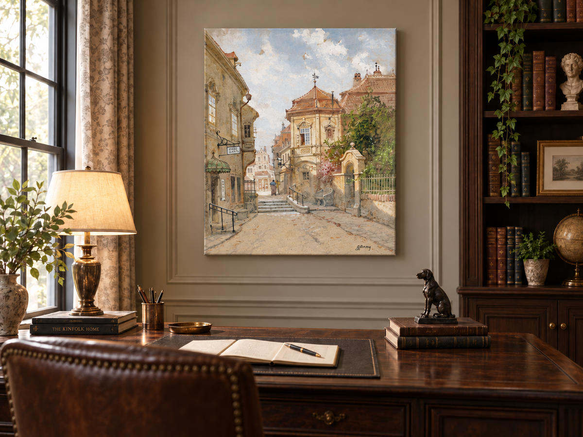 Landscape Oil Painting - Town Street | Hand-Painted European