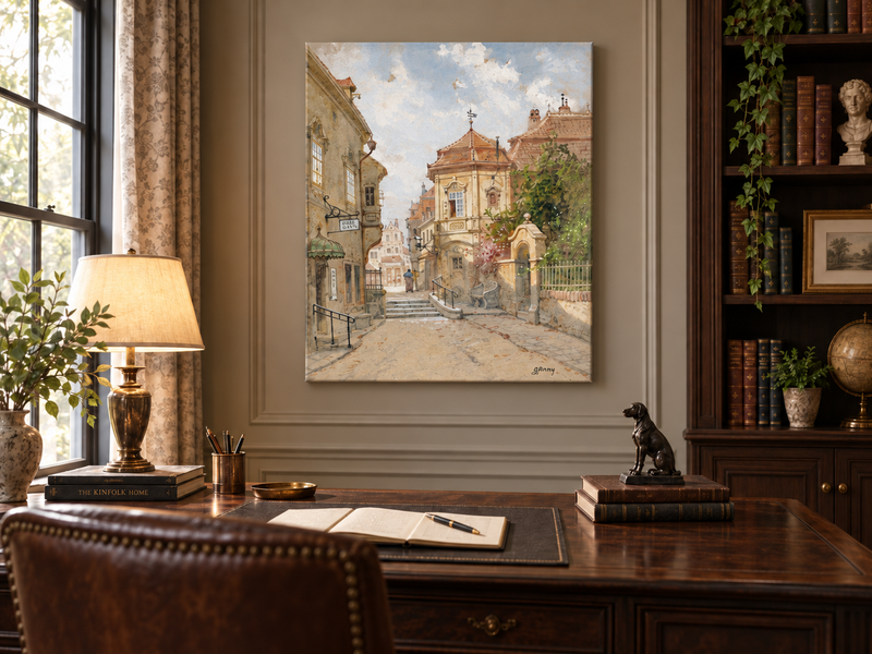 Landscape Oil Painting - Town Street | Hand-Painted European