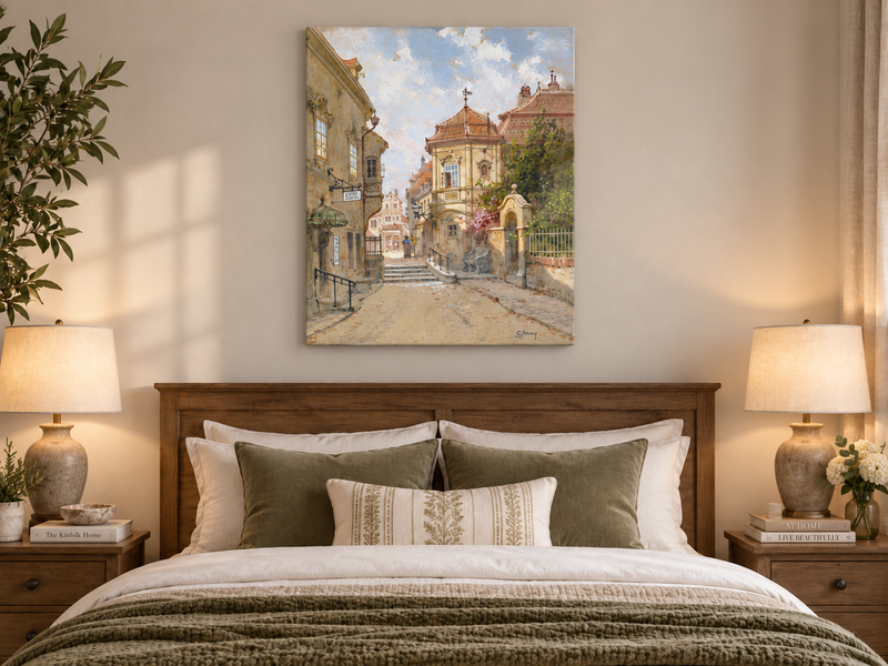 Landscape Oil Painting - Town Street | Hand-Painted European