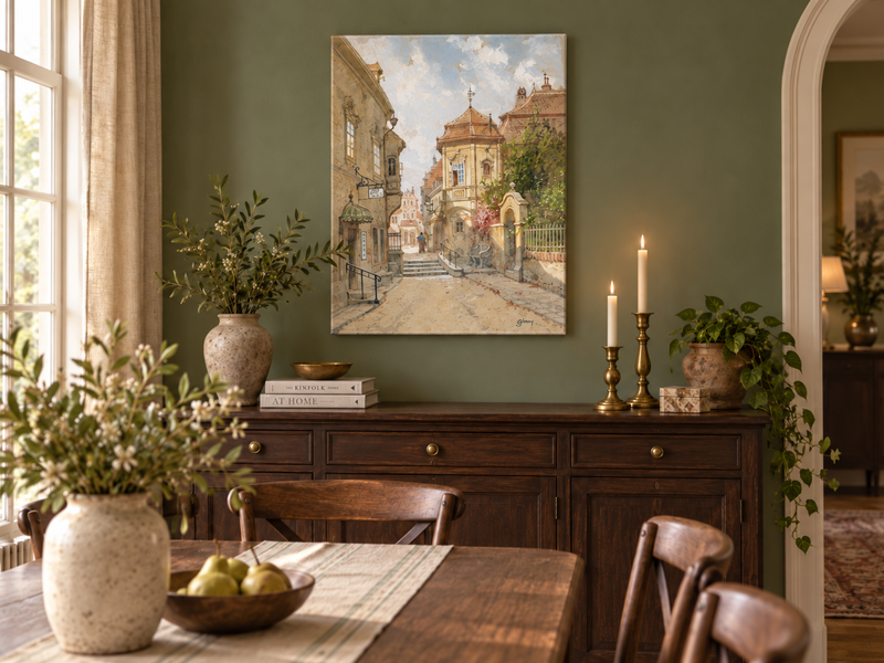 Landscape Oil Painting - Town Street | Hand-Painted European