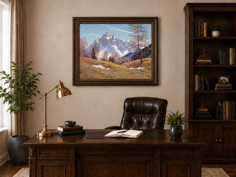 Landscape Oil Painting - Snow-Capped Alpine Mountain