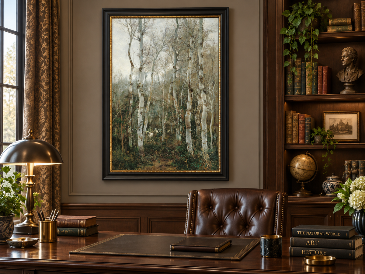 Peinture à l'huile de paysage - Rivière printanière avec pêcheur et arbres