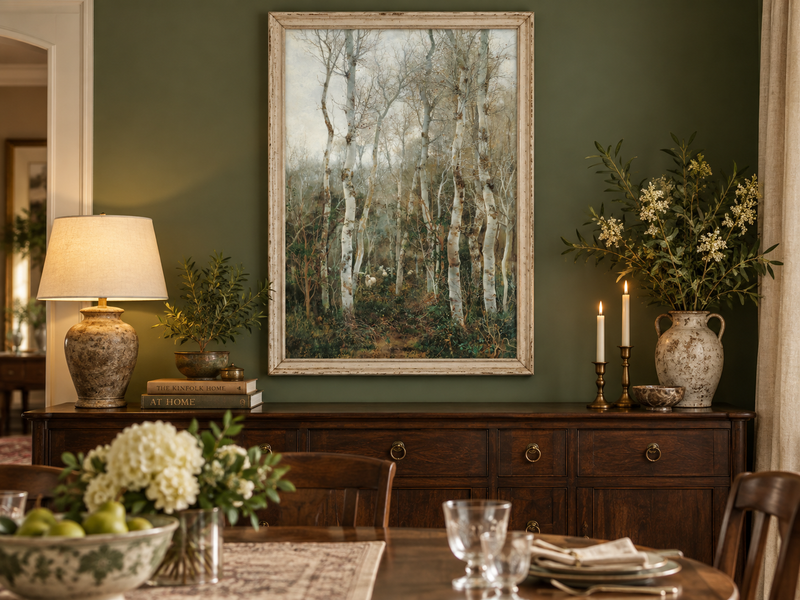 Peinture à l'huile de paysage - Rivière printanière avec pêcheur et arbres