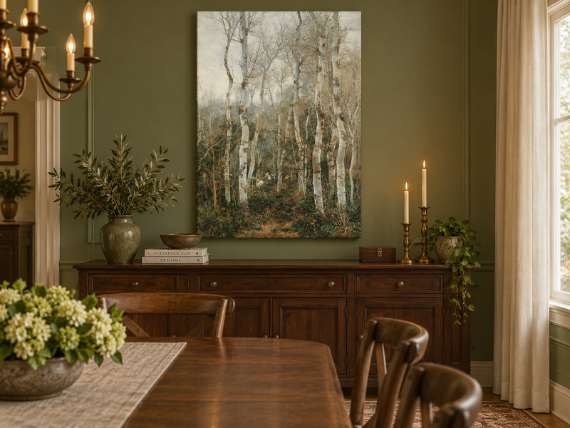 Peinture à l'huile de paysage - Rivière printanière avec pêcheur et arbres