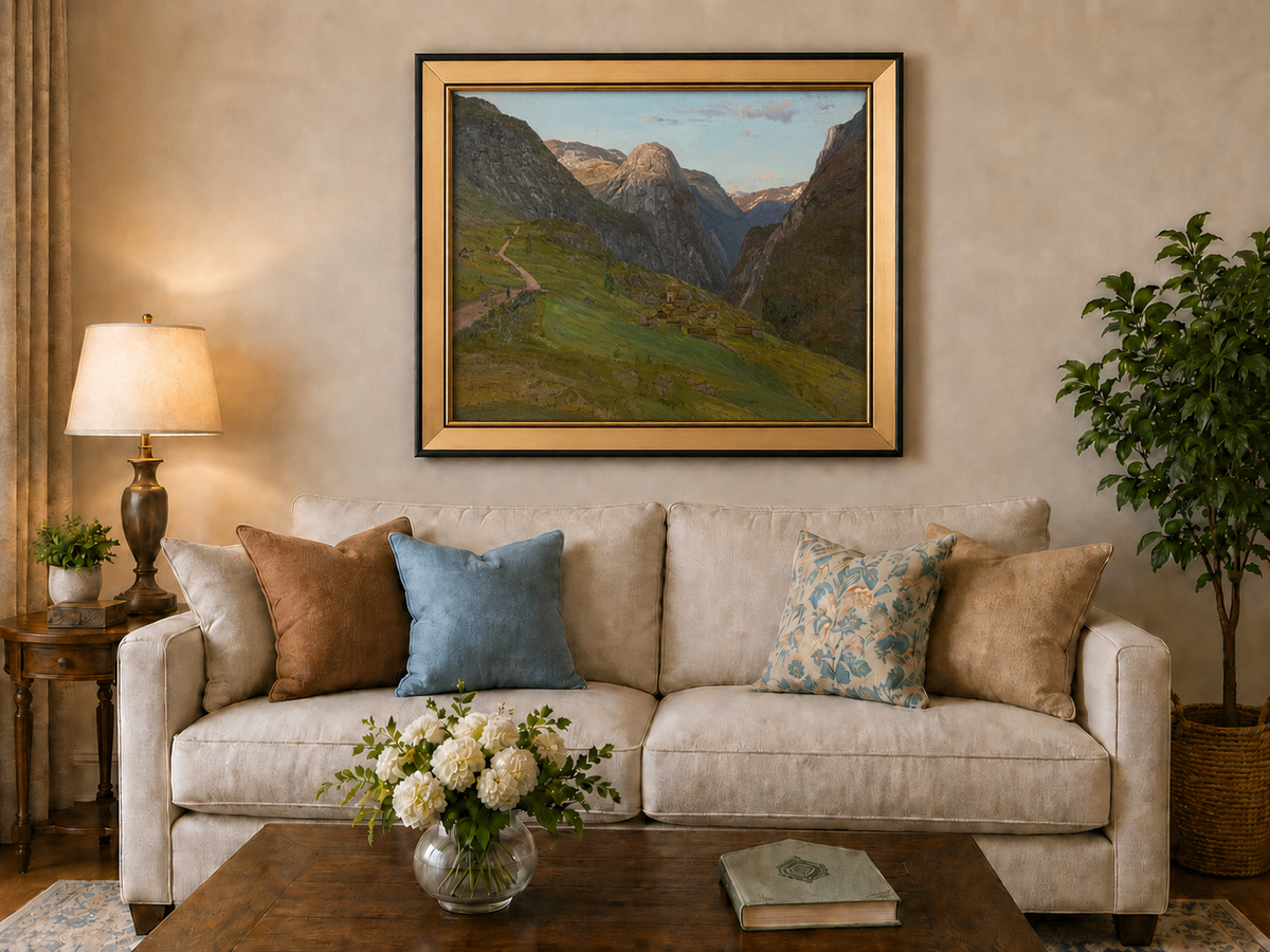 Landscape Oil Painting - Mountain Valley Village and Winding Road
