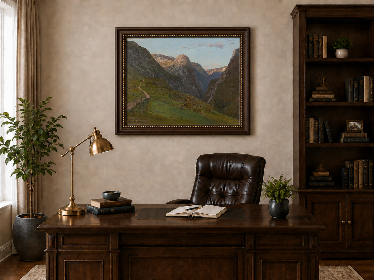 Landscape Oil Painting - Mountain Valley Village and Winding Road