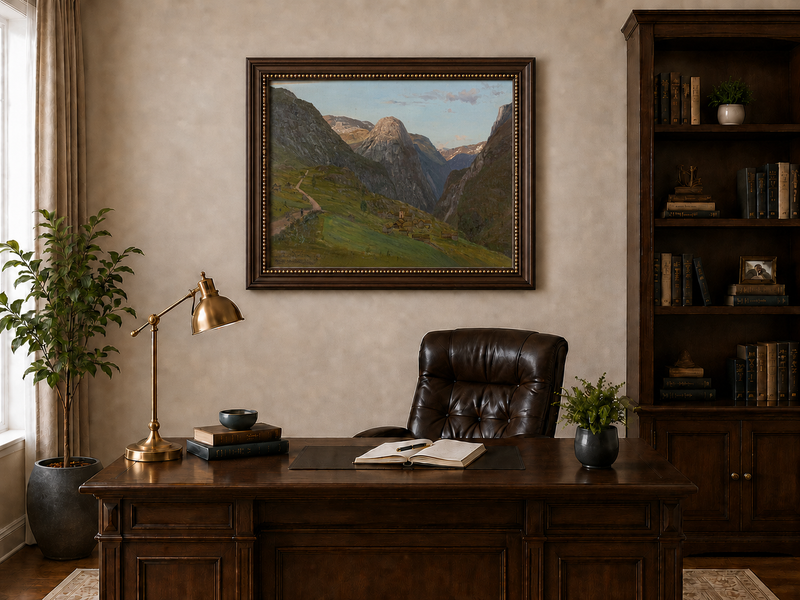 Landscape Oil Painting - Mountain Valley Village and Winding Road