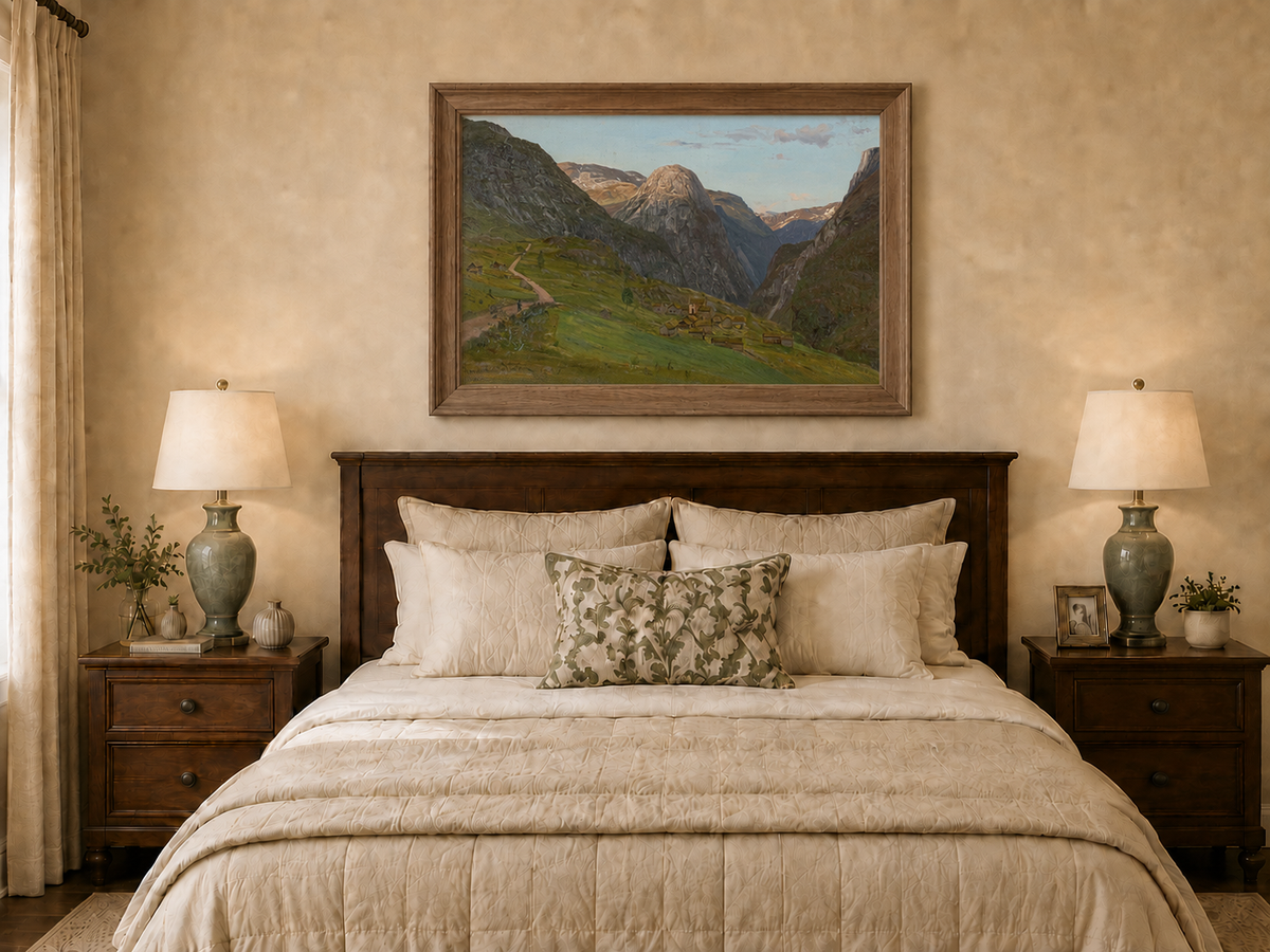 Landscape Oil Painting - Mountain Valley Village and Winding Road