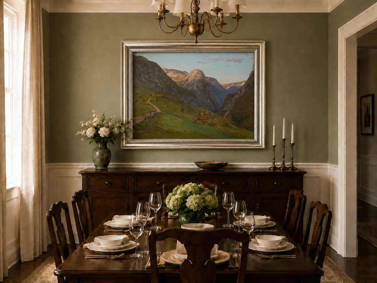 Landscape Oil Painting - Mountain Valley Village and Winding Road