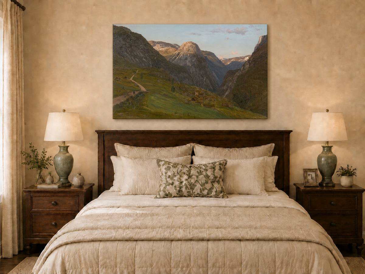 Landscape Oil Painting - Mountain Valley Village and Winding Road