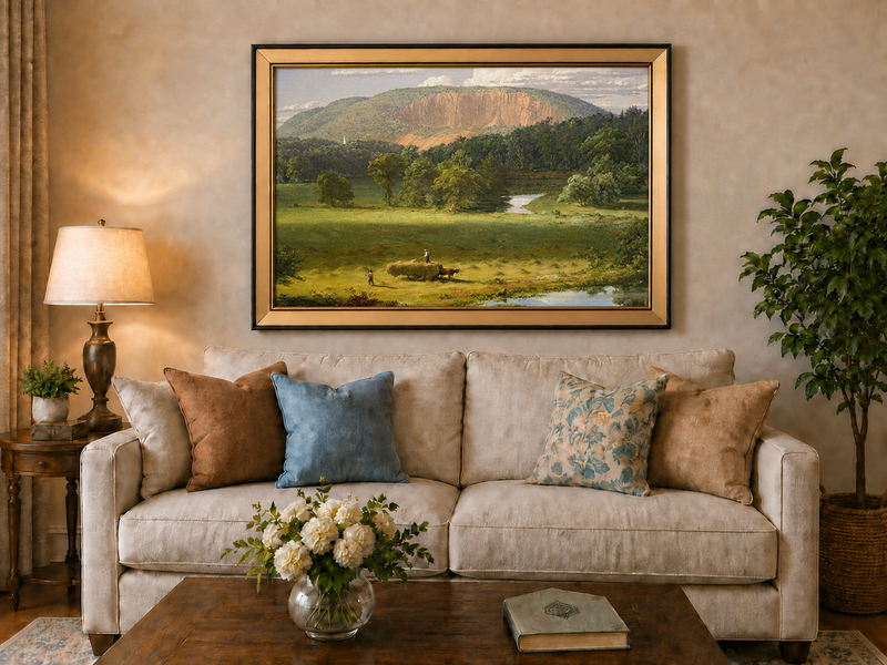 Landscape Oil Painting - Hand-Painted Hayfield Valley View