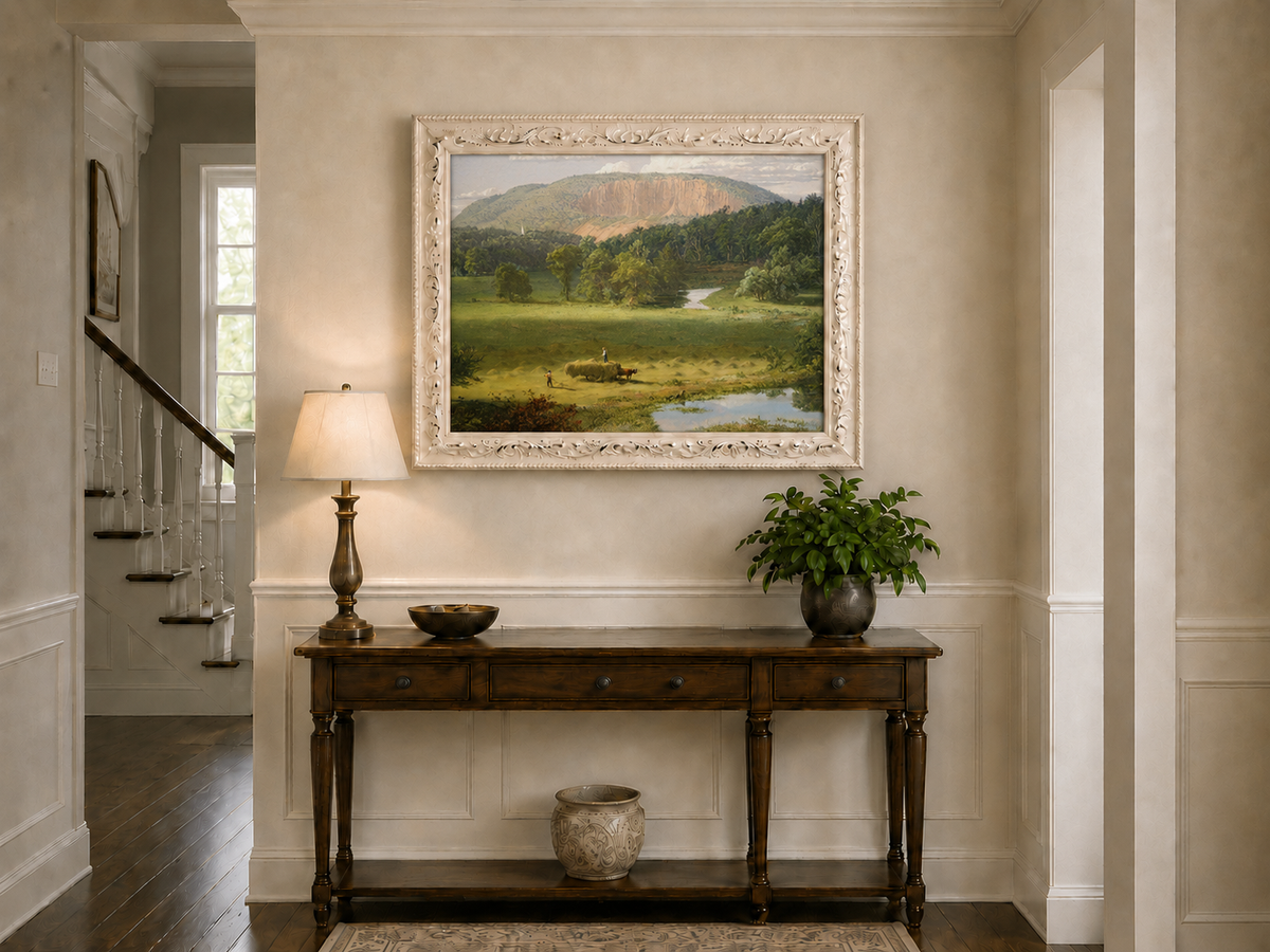 Landscape Oil Painting - Hand-Painted Hayfield Valley View