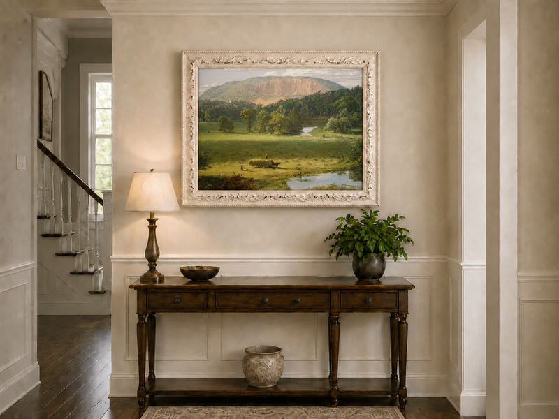 Landscape Oil Painting - Hand-Painted Hayfield Valley View