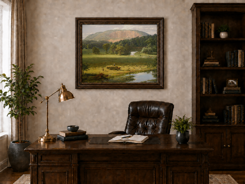 Landscape Oil Painting - Hand-Painted Hayfield Valley View