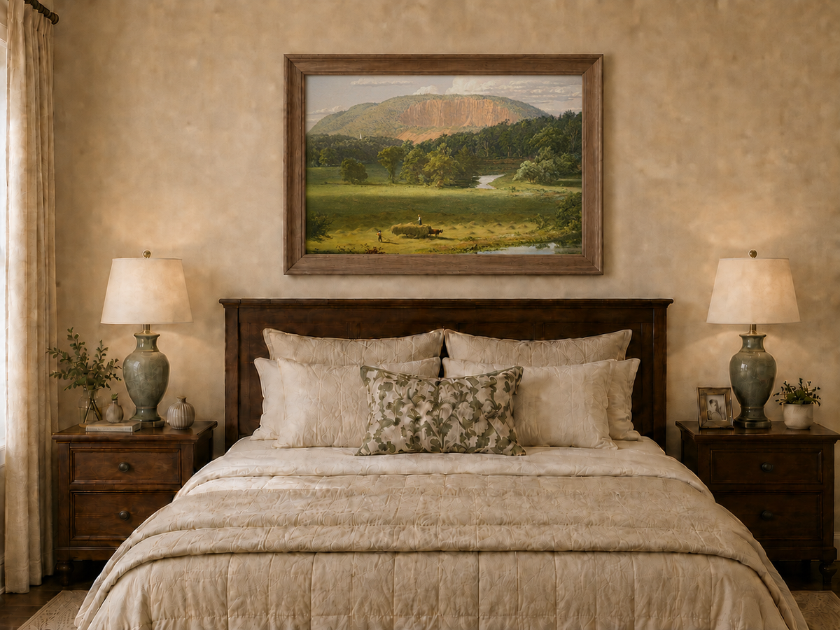 Landscape Oil Painting - Hand-Painted Hayfield Valley View