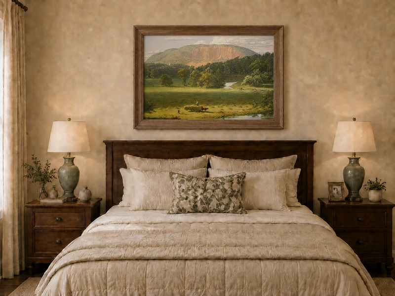 Landscape Oil Painting - Hand-Painted Hayfield Valley View