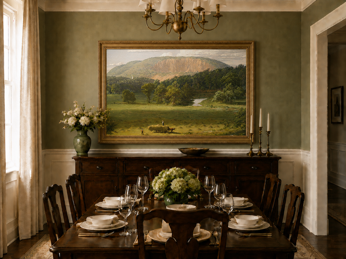 Landscape Oil Painting - Hand-Painted Hayfield Valley View