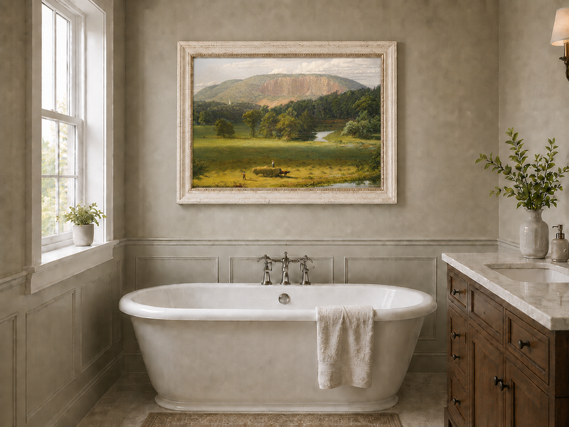 Landscape Oil Painting - Hand-Painted Hayfield Valley View