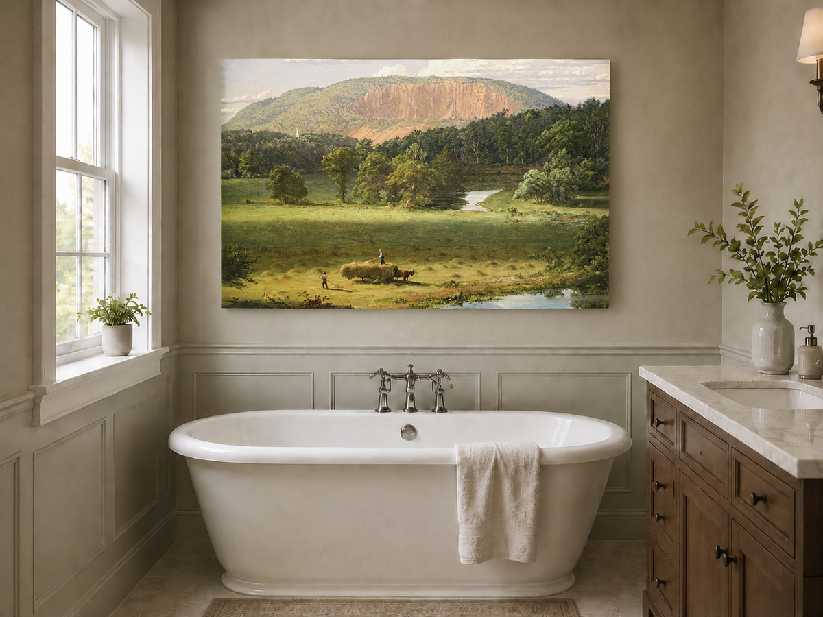 Landscape Oil Painting - Hand-Painted Hayfield Valley View