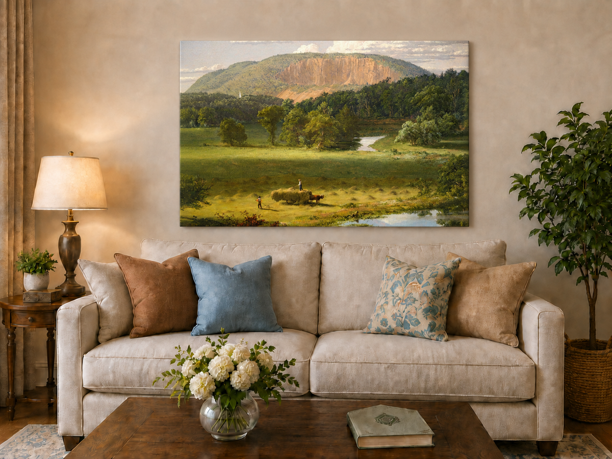 Landscape Oil Painting - Hand-Painted Hayfield Valley View