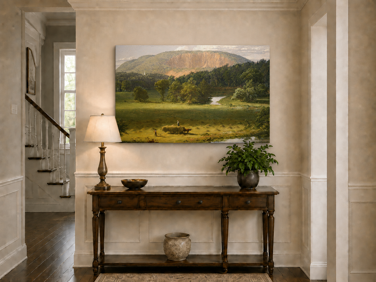 Landscape Oil Painting - Hand-Painted Hayfield Valley View